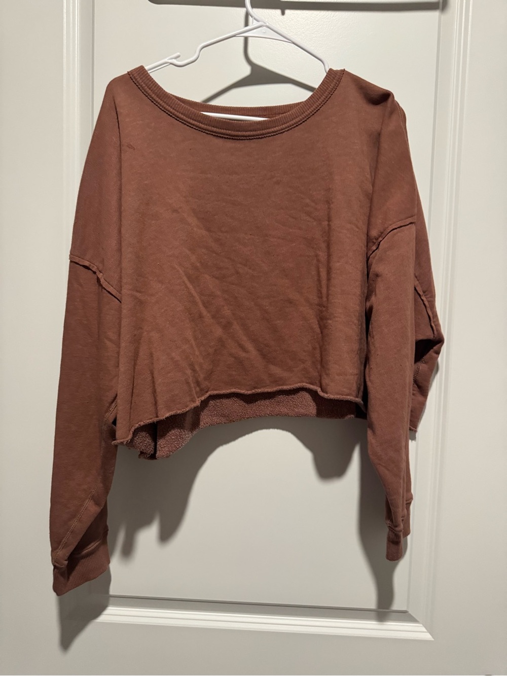 American Eagle Outfitters Cropped Long-Sleeve Top - Rust Brown